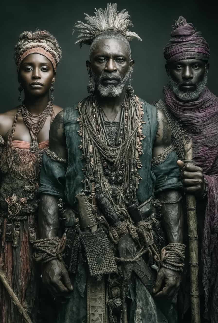 Representación de tres deidades yorubas de la tradición afrocubana