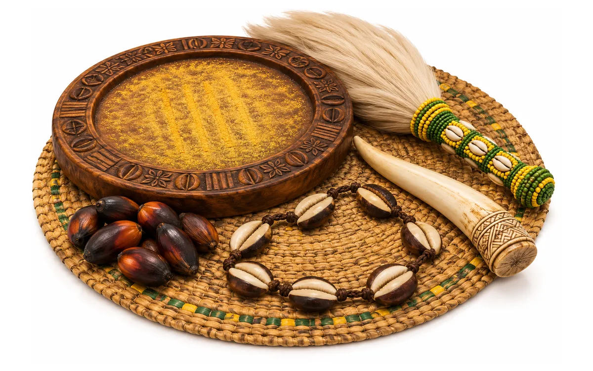 Los instrumentos del babalawo (ilustración de Ofún Oshé)